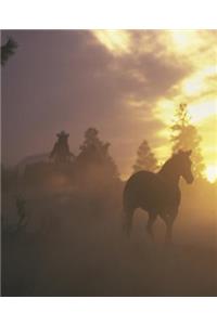 Horse Photo School Composition Book Equine Herding Horses in Sunset