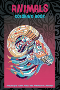 Animals - Coloring Book - Designs with Henna, Paisley and Mandala Style Patterns