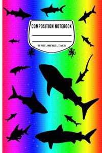 Composition Notebook: Wide Ruled - 100 pages - Shark Rainbow Journal and Elementary Writing Composition Book for Boys, Girls and Kids