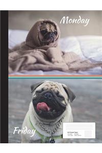 Pug Hates Monday 5 x 5 Graph Ruled Composition Book