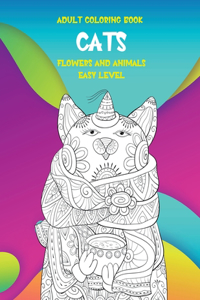 Adult Coloring Book Flowers and Animals Easy Level - Cats