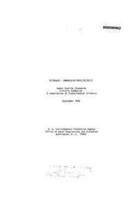 Nitrogen Ammonia Nitrate Nitrite Water Quality Standards Criteria Summaries A Compilation Of State Federal Criteria