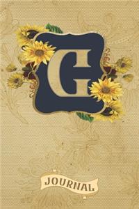 C Journal: Vintage Sunflowers Journal Monogram Initial C Lined and Dot Grid Notebook - Decorated Interior