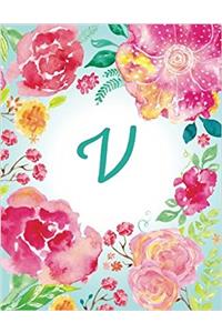 V Initial Journal, Monogram Notebook, Pink Teal Watercolor (Personal Journal)
