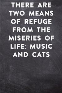 There are two means of refuge from the miseries of life music and cats