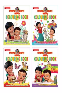 Chinnu Chitti Pappu Colouring Book (Set of 4) Gift to children for painting, drawing and colouring - Alphabets, Animals, Birds, Transport
