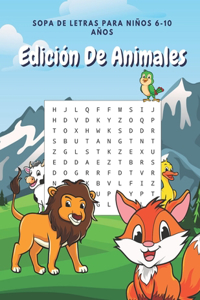 Sopa De Letras Para Niños 6-10 Años Edición De Animales