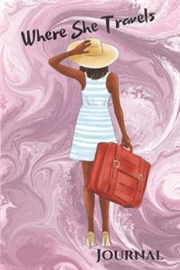 Where She Travels (6x9 lined journal lavender swirl cover)