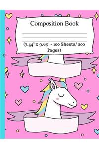 Composition Book: Cute Unicorn Notebook, Wide Ruled Composition Book for Kids, Cute Notebooks for School, Wide Ruled Lined Paper. (7.44