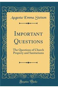 Important Questions: The Questions of Church Property and Sanitariums (Classic Reprint)