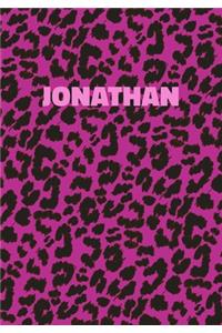 Jonathan: Personalized Pink Leopard Print Notebook (Animal Skin Pattern). College Ruled (Lined) Journal for Notes, Diary, Journaling. Wild Cat Theme Design wi