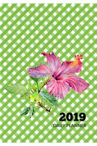 2019 Daily Planner: Hibiscus and Green Gingham