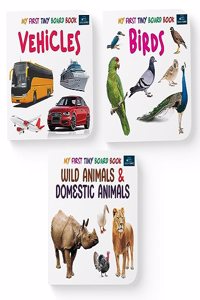 My First Tiny Board Books - Set of 3 Books - Birds, Wild Animals & Domestic Animals, and Vehicles For Kids