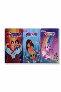 Navneet Fun Fantasy Series Copy Colouring Book - Set of 3 books - Unicorn, Mermaid, Superheroes - Painting and colouring books for kids- Youva Stationery- 40+ pages