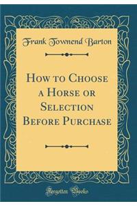 How to Choose a Horse or Selection Before Purchase (Classic Reprint)