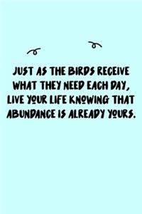 Just as the birds receive what they need each day, live your life knowing that abundance is already yours. Journal