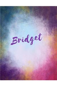 Bridget: Bridget sketchbook journal blank book. Large 8.5 x 11 Attractive watercolor texture purple pink orange & blue tones. arty stylish pretty journal for
