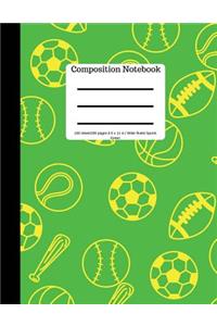 Composition Book 100 Sheet/200 Pages 8.5 X 11 In. Wide Ruled Sports-Green