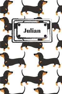 Julian: Liniertes Dachs Notizbuch oder Hund Notizheft liniert - Hunde Journal für Männer und Frauen mit Linien