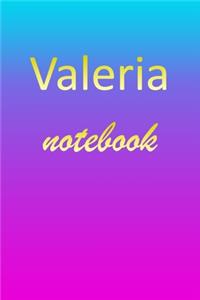 Valeria: Blank Notebook - Wide Ruled Lined Paper Notepad - Writing Pad Practice Journal - Custom Personalized First Name Initial V Blue Purple Gold - Taking 