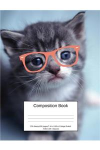 Composition Book 200 Sheets/400 Pages/7.44 X 9.69 In. College Ruled/ Kitten with Glasses