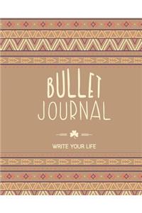 90 Days Blank Bullet Journal, Dated Notebook 8x10 150 P, Light Brown Hippie Boho Cover