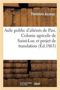 Asile Public d'Aliénés de Pau. Colonie Agricole de Saint-Luc Et Projet de Translation de l'Asile