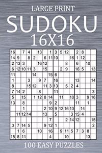 Large Print Sudoku 16x16 - 100 Easy Puzzles