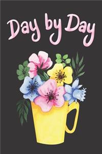 Day by Day: 6 x 9 Journal notebook with lined pages - Yellow and Pink Floral watercolor on Black background