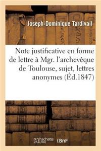 Note Justificative En Forme de Lettre À Mgr. l'Archevêque de Toulouse