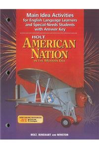 Holt American Nation in the Modern Era Main Idea Activities for English Language Learners and Special-Needs Students with Answer Key