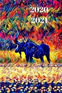Rainbow Colorful Blue Moose Animal lover Animal Lovers 25 Month Weekly Planer Dated Calendar Gift Notebook for Women or Men