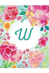 W Initial Journal, Monogram Notebook, Pink Teal Watercolor (Personal Journal)