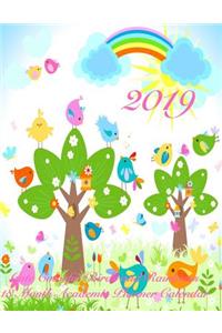 2019 Cute Colorful Birds and Rainbows 18 Month Academic Planner Calendar