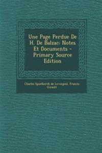Une Page Perdue de H. de Balzac: Notes Et Documents