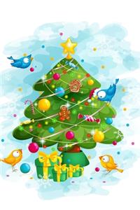 Super Cute Blue and Yellow Birds Decorating a Christmas Tree Notebook