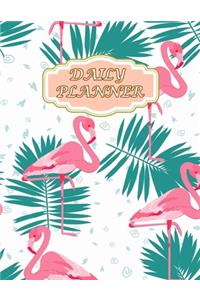 Daily Planner: Undated Organizer Page A Day With To Do List ( Size 8.5 X 11 ) Design With Pink Cute Flamingo And Palm Leaves Summer Seamless Pattern