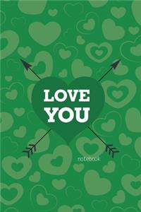 Love You Notebook, Blank Write-in Journal, Dotted Lines, Wide Ruled, Medium (A5) 6 x 9 In (Green)