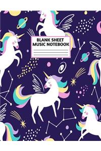 Blank Sheet Music Notebook: Cute Unicorn Matte Cover Design with 110 Pages White Paper Interior for Musician Students and Professionals Playing Piano, Ukelele, Mandolin and oth