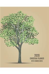 Christian Planner 2020 with Sermon notes: At a Glance Calendar 2020 - Monthly Calendar with Bible Verses, Weekly and Daily Organizer Schedule - Prayer list - Bible Reading Log Plan - Tree De