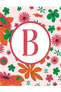 B: Blank Line Monogram Initial Pink Floral Notebook (8.5 X 11 - 110 Pages)