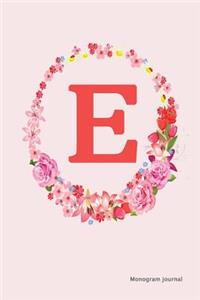 Monogram Journal - Initial E (Pink Flower)