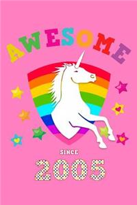 Awesome Since 2005: Unicorn Draw & Write Blank Half Drawing Sketch Book & Wide Ruled Lined Paper Magical Pink Cover for Young Girls Born this Year Workbook Notepad for 