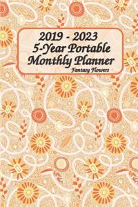 2019 - 2023 5-Year Portable Monthly Planner Fantasy Flower 6x9