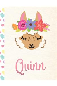 Quinn: Personalized Llama Sketchbook For Girls With Pink Name - 8.5x11 110 Pages. Doodle, Draw, Sketch, Create!