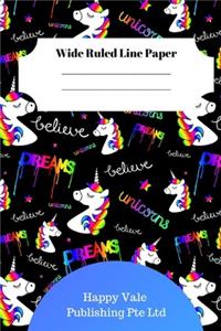 Cute Unicorn Theme Wide Ruled Line Paper