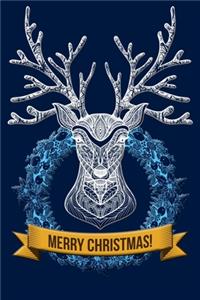 Merry Christmas Reindeer Stag Tribal Line Art Notebook