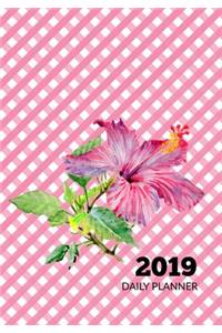 2019 Daily Planner: Hibiscus and Pink Gingham