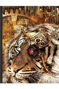 Steampunk Tiger Composition Notebook, 4x4 Quad Rule Graph Paper