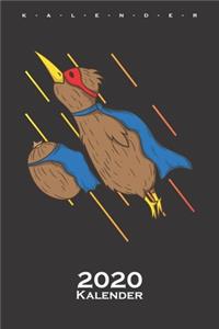 Kiwivogel und Kiwifrucht fliegen gemeinsam wie Superhelden Kalender 2020